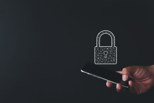 Padlock symbolizing cyber security on a smartphone concept for data protection, secure communication,privacy protection,personal privacy.