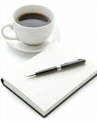 White notebook with a silver pen and latte on soft fabric, great for calm, aesthetic, or productivity themes