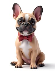 Adorable French Bulldog Puppy Wearing Red Bowtie Studio Shot
