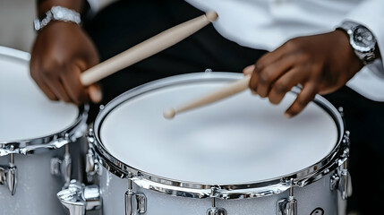 Closeup Drumsticks Playing Snare Drum