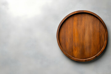Wooden Round Tray on Gray Background Illustration
