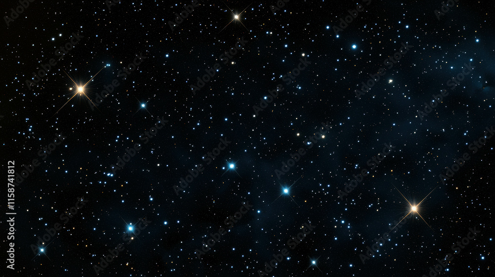 Poster scenic view of a cluster of sparkling star-like lights in vast dark space