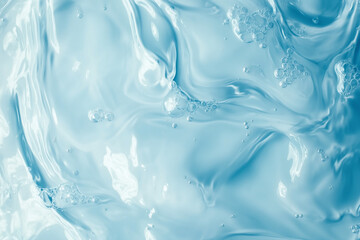 Blue Ripples and Transparent Water Surface with Splashes and Bubbles in Sunlight Reflection Perfect for Skincare and Cosmetic Backgrounds