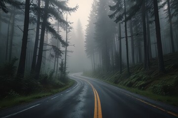 Fototapeta premium Misty Mountain Road in Fog