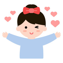 하트를 보내는 소녀 일러스트