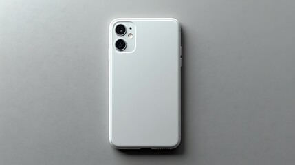 White Smartphone Back View on Grey Background