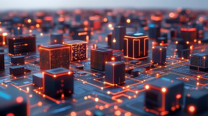 Futuristic Cityscape Built on Circuitry Technology, Connectivity, and the Digital Age