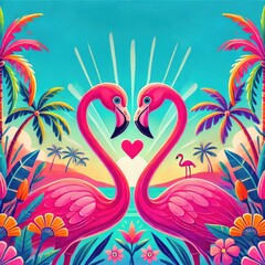 Naklejka premium Romantic Flamingos 