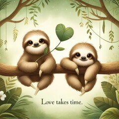 Obraz premium Cute sloths with heart 