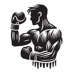 Boxing Silhouette Vector Illustration, Solid White Background.