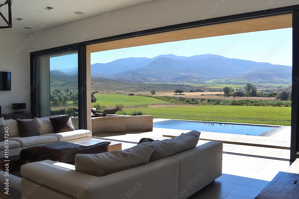Poster modern architectural design with large window view