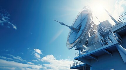Modern Military Radar Array on Navy Vessel Crisp Clear Sky Backdrop