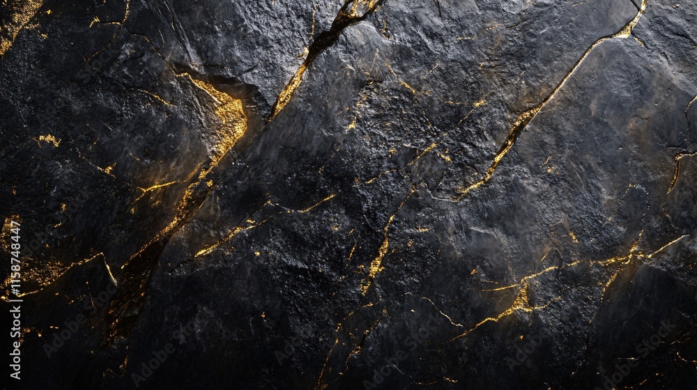 Poster black stone with golden stripes creating luxurious texture background