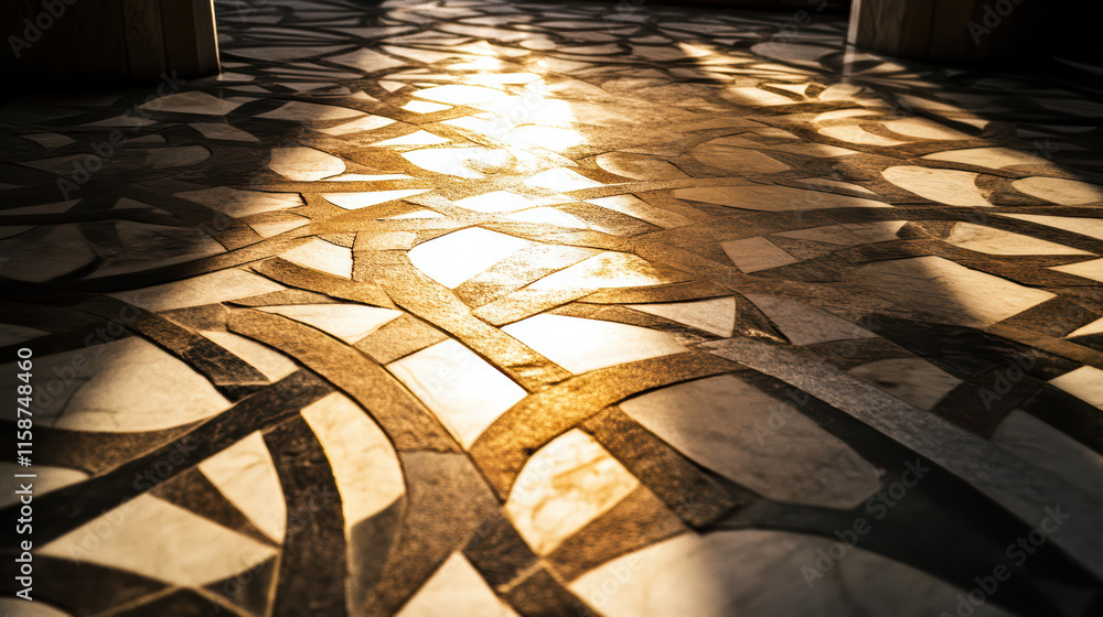 Poster intricate marble patterns on floor illuminated by sunlight create stunning visual effect. interplay 