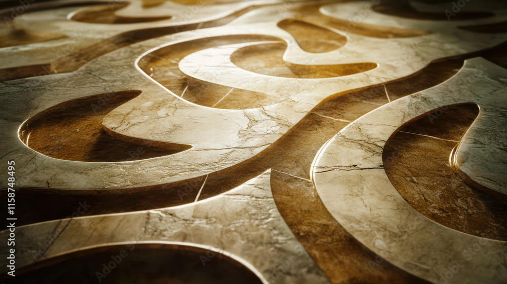 Poster close up of intricate marble patterns on floor, showcasing elegant curves and textures that create s