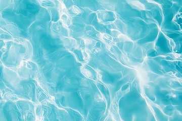 Obraz premium Blue Ripples and Transparent Water Surface with Splashes and Bubbles in Sunlight Reflection Perfect for Skincare and Cosmetic Backgrounds