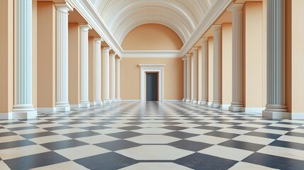 elegant hallway with columns & checkered floor - classic architectu.