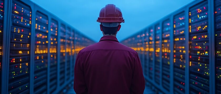 Technician standing in a server room. - Powered by Adobe