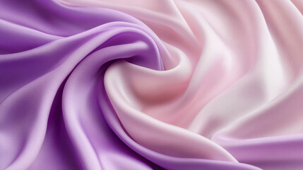 Fototapeta premium A smooth and wavy texture of fabric resembling satin, in a dreamy gradient of lavender and soft pink, light reflecting to create a pearlescent sheen