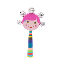 Colorful Wooden Rattle with Smiling Face Design and Bells for Kids