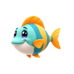 Cute White and Yellow Fish with Orange Fins – Transparent Background