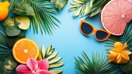 Summer vacation themed travel background with clear copy space perfect for promotional