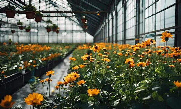 Yellow Flowers Blooming in Greenhouse

