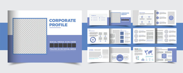 Landscape brochure design, company portfolio brochure or company profile brochure design. Corporate landscape 12 pages brochure