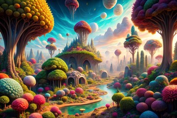 Fototapeta premium VR Worm's Eye View: Immersive Digital Worlds, Synthetic Environments, 3D Virtual Reality, Artificial Intelligence
