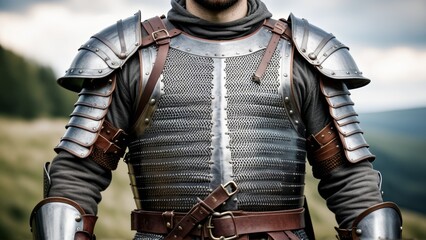 steel armor and chainmail of a knight in the Middle Ages close up
