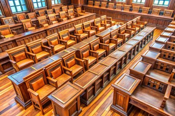 Fototapeta premium Bird's-Eye View: Wooden Judge's Block on Table - Rustic Courtroom Setting