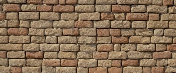 Obraz premium Textured wall of natural stone bricks in earthy tones.