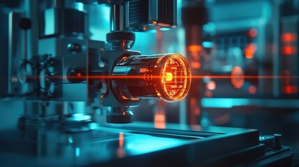 A futuristic surgical laser with detailed focusing mechanisms and illuminated controls, 8k, realistic, full ultra HD, high resolution, cinematic photography