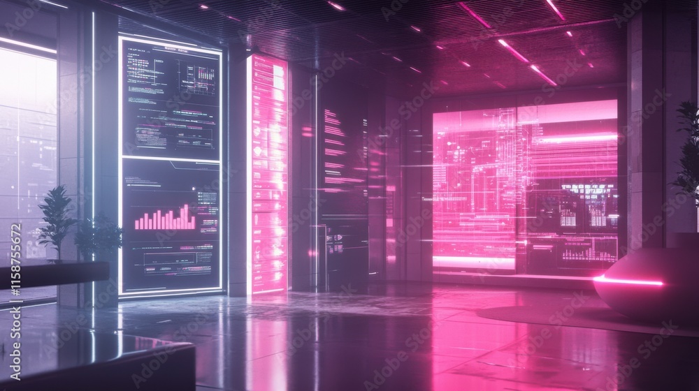 Poster high-tech workspace with a glowing futuristic interface showcasing