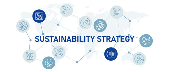 Sustainability strategy company environment eco-friendly sustainable approach solution web header design with icon