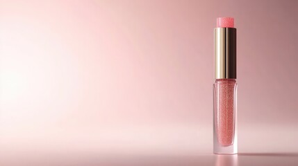 Obraz premium A luxury lip gloss tube with shimmering product inside, placed against a neutral background, 8k, realistic, full ultra HD, high resolution, cinematic photography