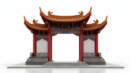 Obraz premium Majestic Chinese gate, intricate details, vibrant red and gold hues. A symbol of tradition and serenity. A stunning architectural marvel.