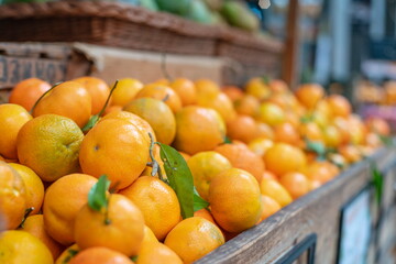 Fresh tangerines on a street market stall in Barcelona, Spain.