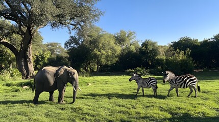 Fototapeta premium The image depicts a group of zebras in their natural habitat on a continent