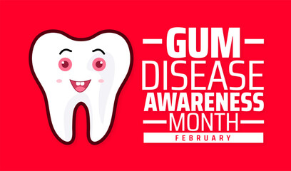 Gum Disease Awareness Month background banner or poster design template. observed every year in February. Holiday concept. Use to any Template, card, poster, placard, template.