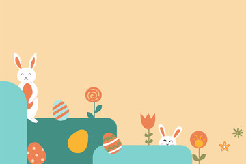 Happy easter design with geometric elements and playful rabbits. Geometry easter background.