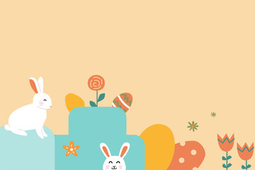 Happy easter geometric modern design featuring bunnies and eggs for spring celebration.