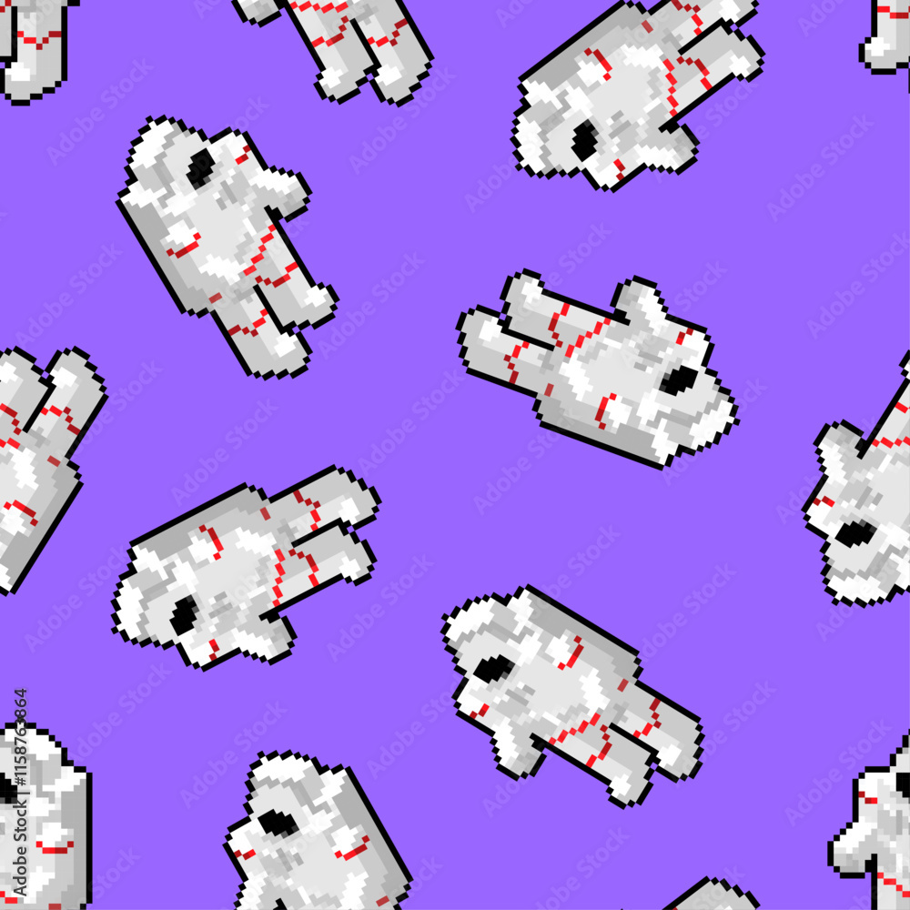 Poster cosmonaut pixel art pattern seamless. 8 bit astronaut in spacesuit background. pixelated texture
