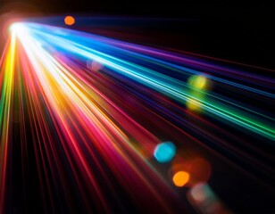 Black background with colorful lights, light beams, blurry cinematic sparkling in the air, glitchcore, glowy iridescence bokeh sparkles. Festive light leak overlay