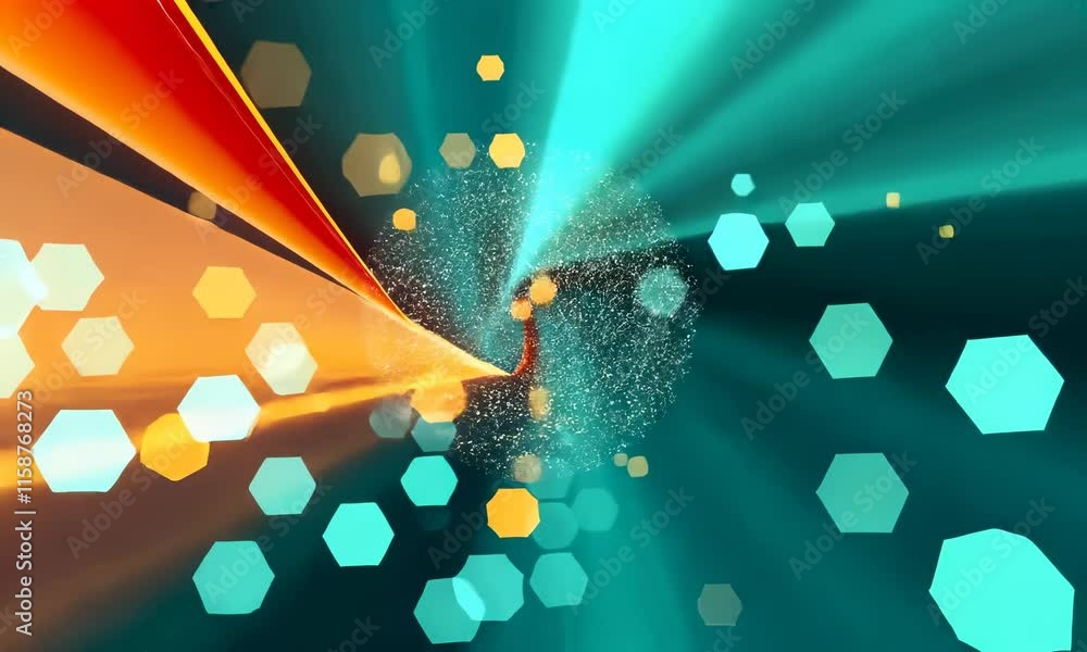 Poster illuminated geometry: abstract background of glowing hexagons