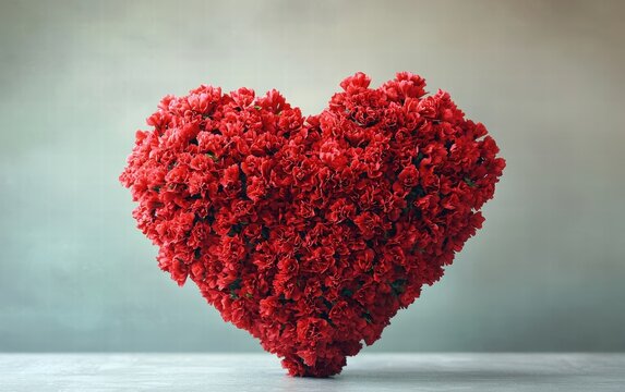 A decorative heart-shaped topiary made from red carnations for valentines day