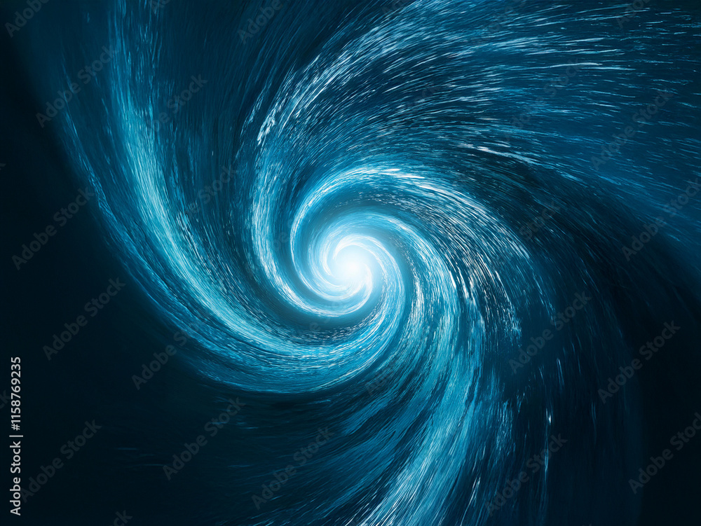 Poster a mesmerizing swirl of deep blue, reminiscent of a cosmic vortex or a powerful ocean current, pullin