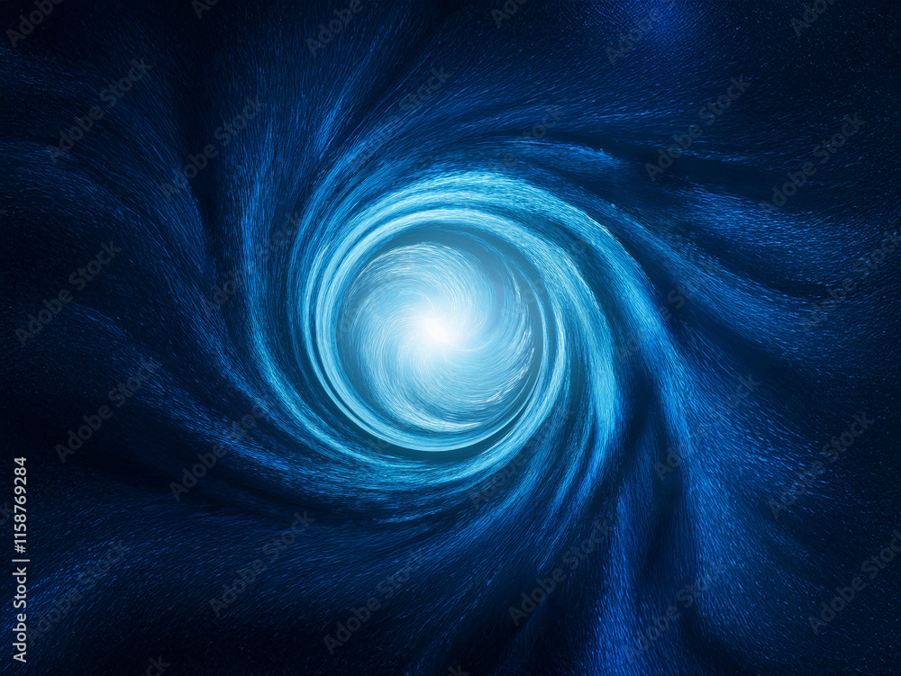 Poster a swirling vortex of deep blue, radiating light from its center, evokes a sense of mystery and cosmi