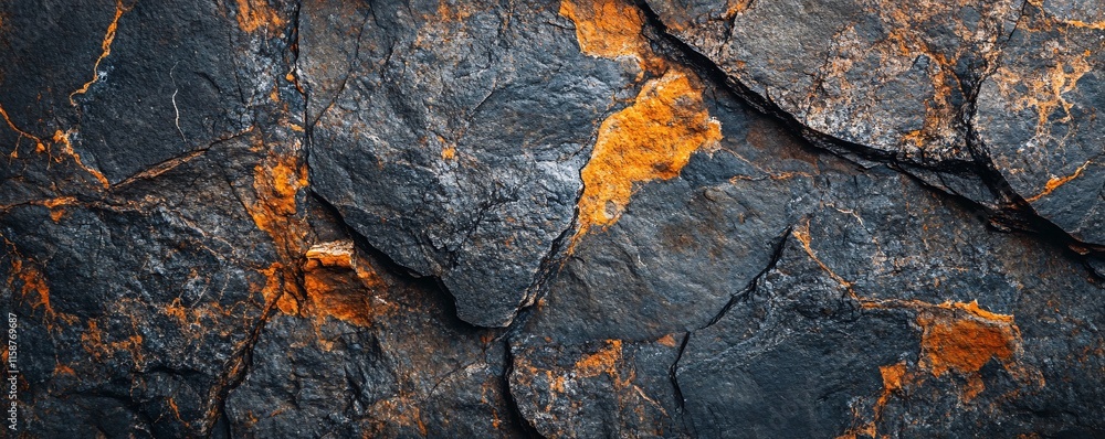 Poster dark rock surface showing orange marks creating beautiful natural design