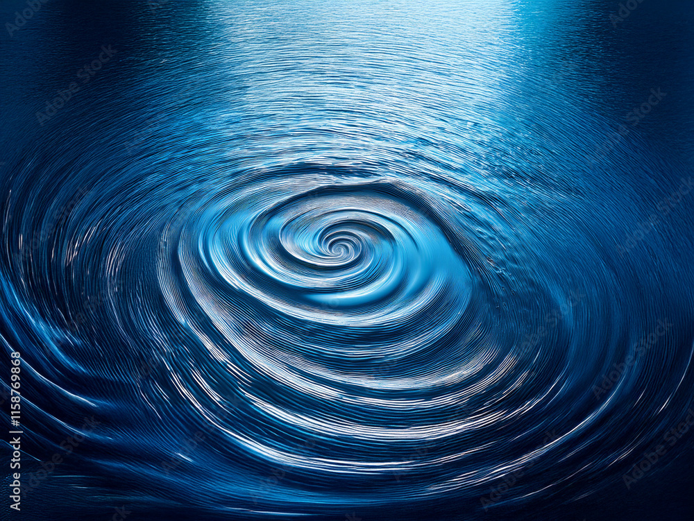 Aufkleber A mesmerizing vortex of deep blue water spirals inward, illuminated from above, creating concentric ripples that spread outwards. The scene evokes a sense of mystery and depth.